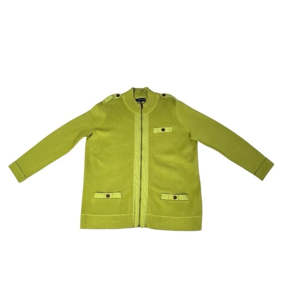 Jones New York Signature Woman Lime Green Front Zipper Cardigan Sweater Size 1X - Picture 8 of 16